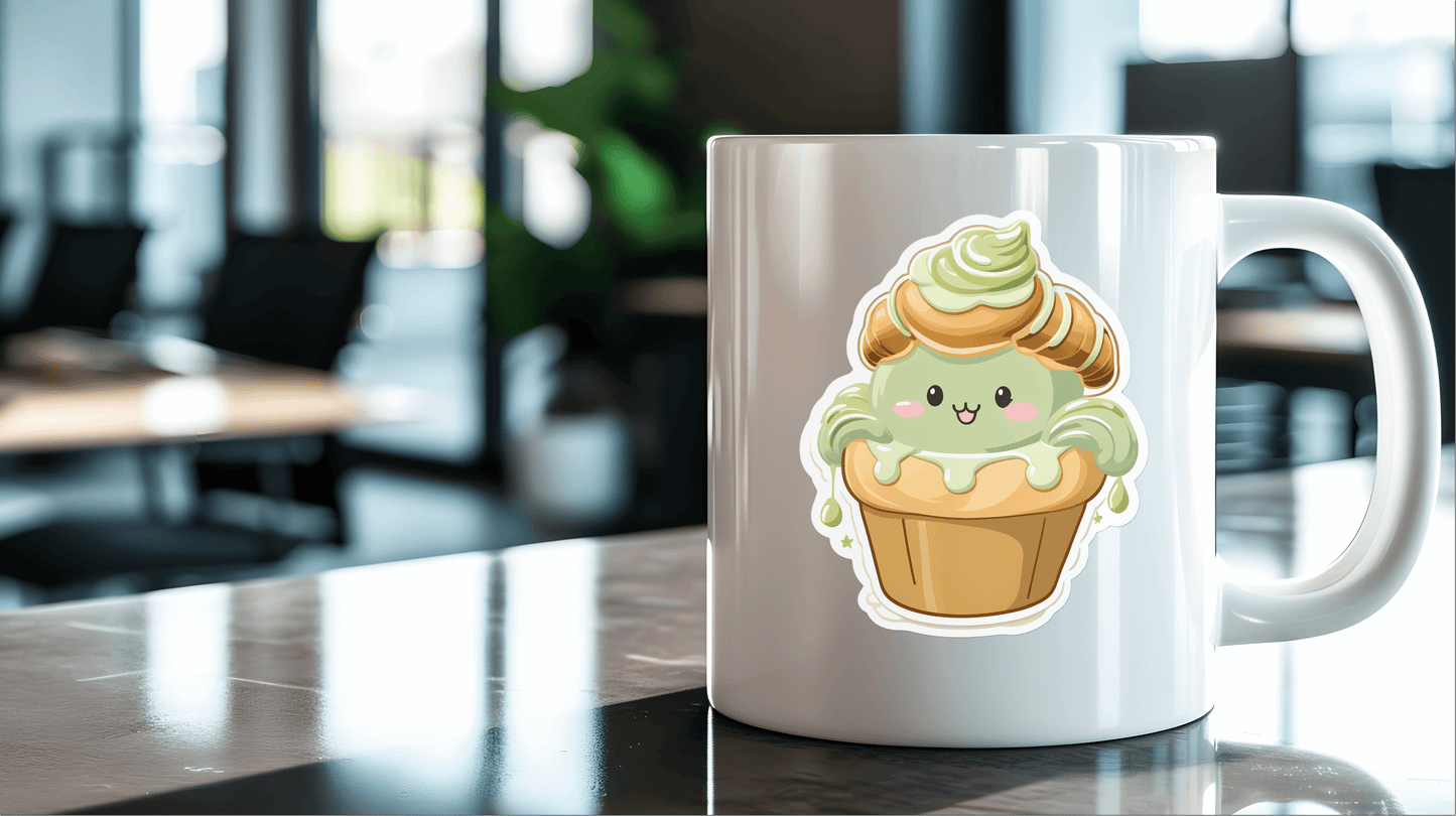 Matcha Croissant Cupcake Sticker – Cute Café Foodie Vibes