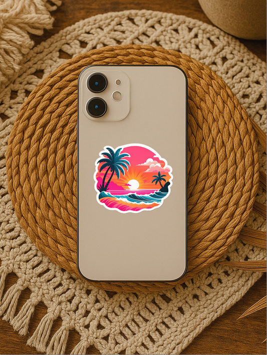 Vibrant Beach Sunset Aesthetic Vinyl Sticker