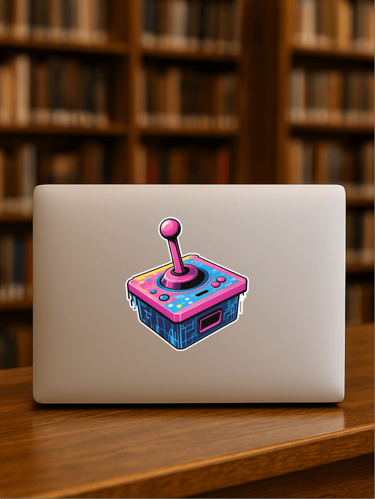 Retro PX Controller: colorful sticker on a laptop showcasing arcade energy design