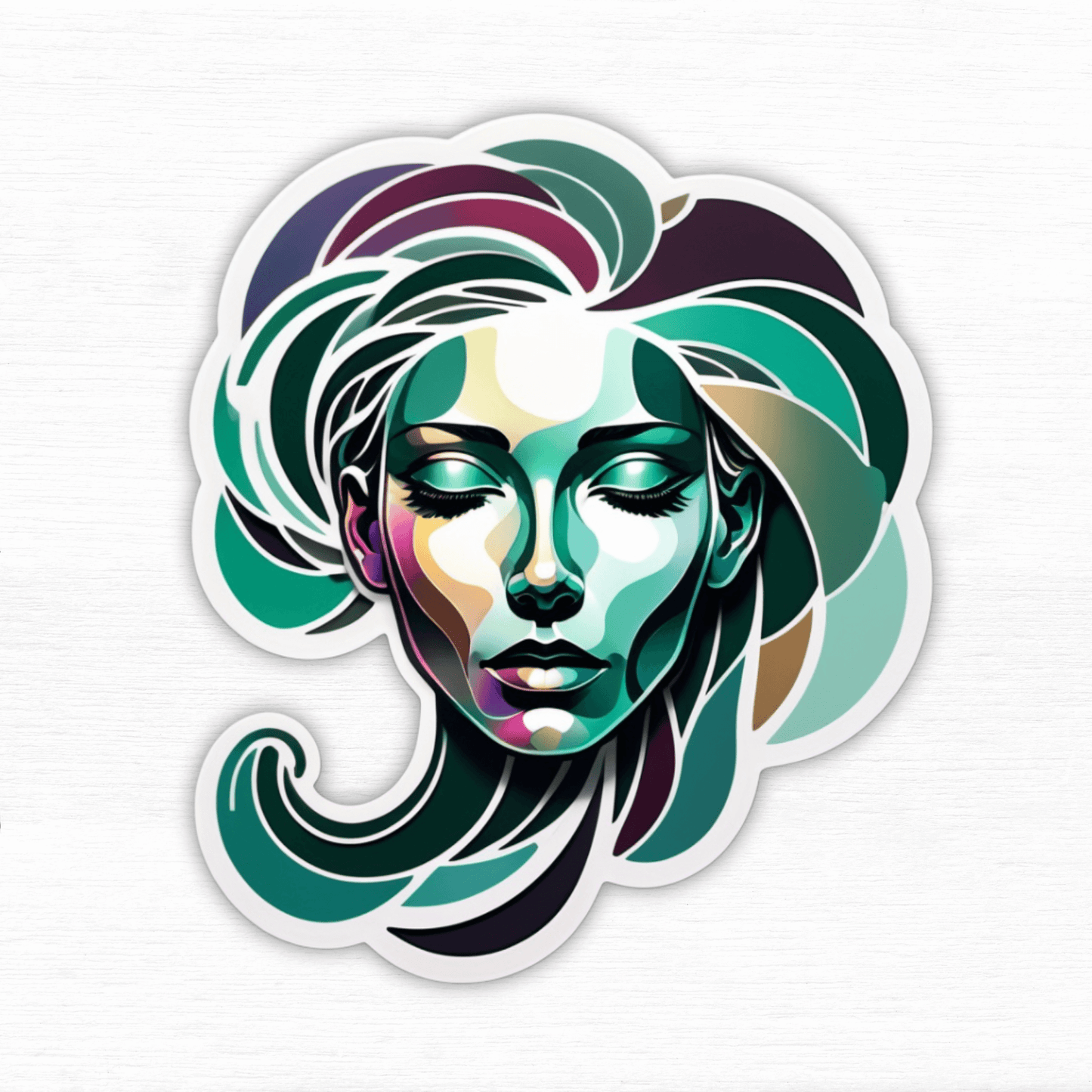 Ink Shift Abstract Face vinyl sticker featuring colorful abstract design of a woman's face.