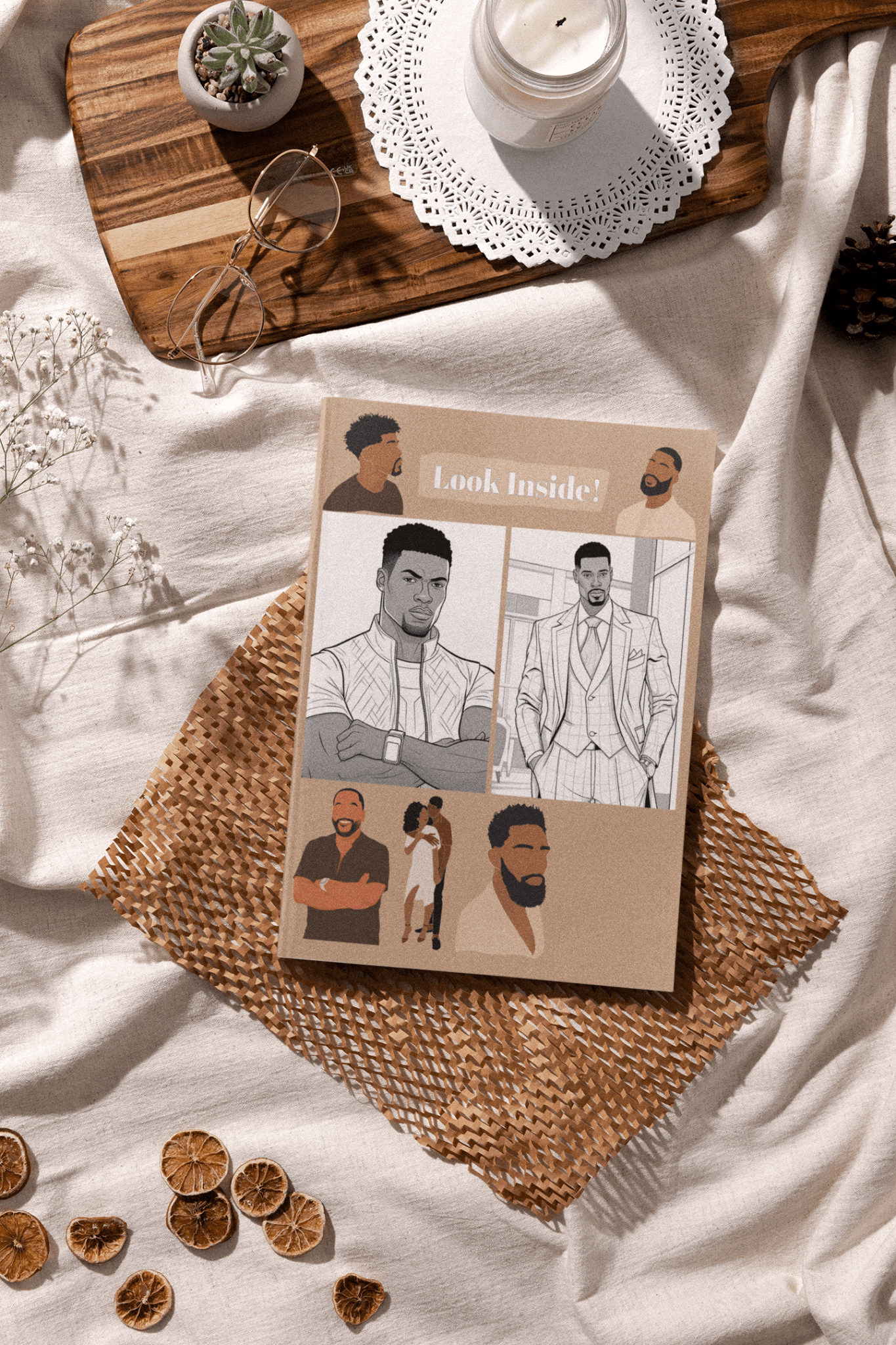 Cover of the Empowering Black Men Coloring Book featuring diverse black male illustrations.