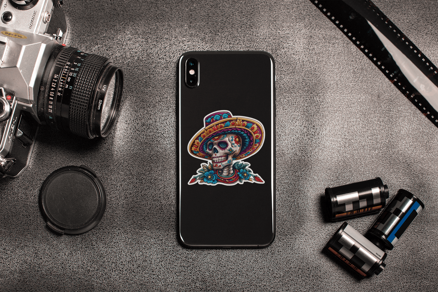Colorful Cinco de Mayo Sugar Skull Sticker - Harris Creative Designs