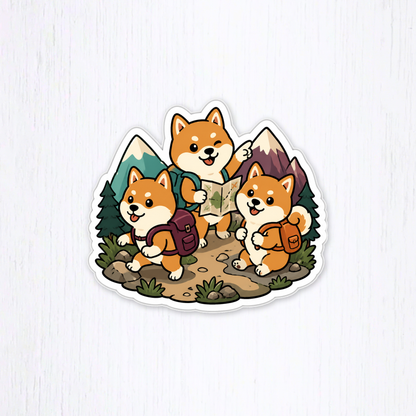 Digital-download preview of the Adventure Shibas - Wearing Tiny Backpacks Vinyl Sticker design