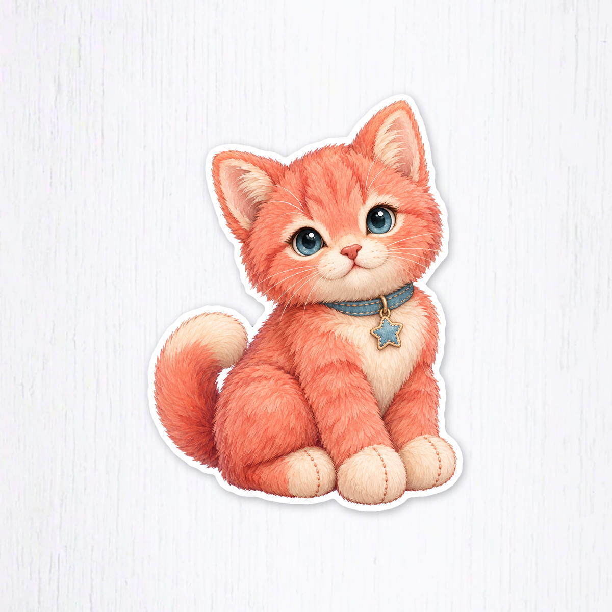 Digital-download preview of the Coral Plush Kitten Sticker design