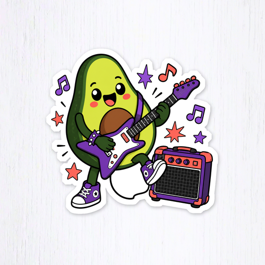 Amped-Up Avocado Rockstar Sticker — Digital Download preview