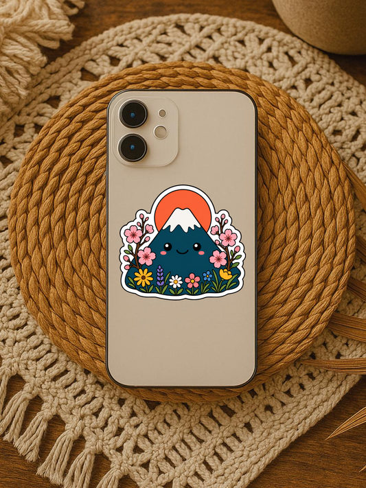 Sunset Blossom Peak vinyl sticker on a phone