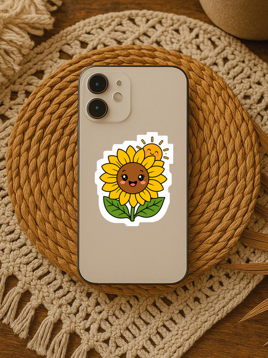 Rise & Shine Sunflower vinyl sticker on a phone
