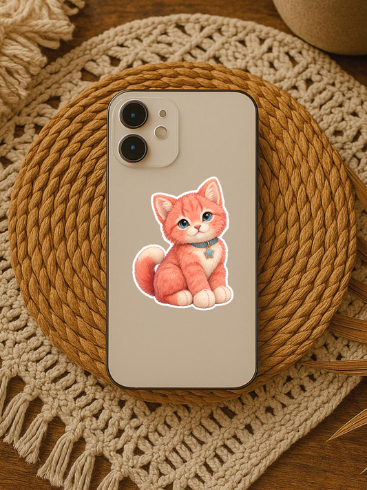 Coral Plush Kitten Sticker sticker displayed on a phone