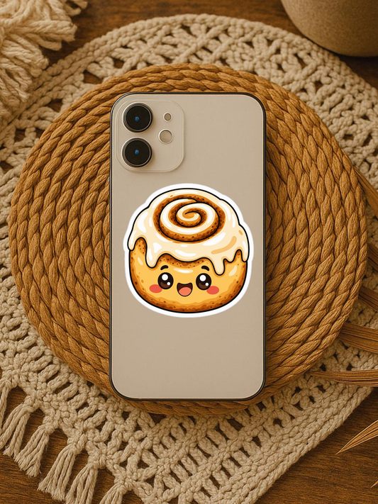 Sunlit Select Cinnamon Roll vinyl sticker on a phone