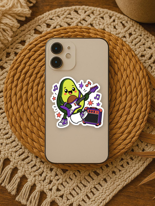 Amped-Up Avocado Rockstar Sticker — Phone / Small