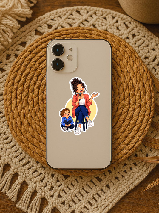 Comedy Mom Jokes Sticker sticker displayed on a phone
