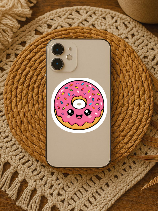 Rainbow Sprinkle Frosted Donut vinyl sticker on a phone