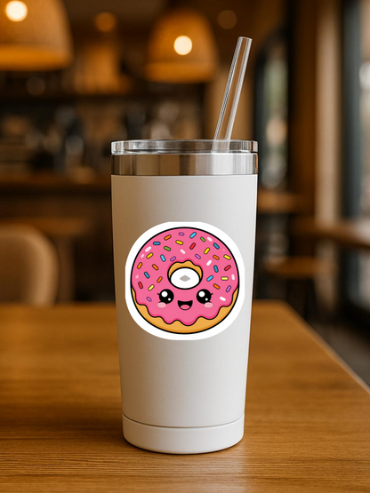 Rainbow Sprinkle Frosted Donut vinyl sticker on a tumbler