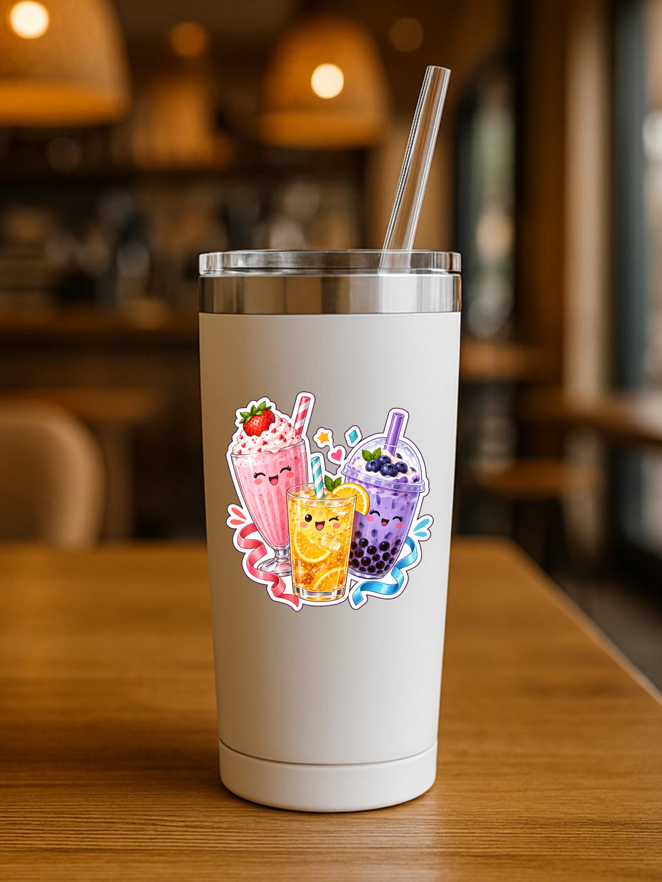 Colorful Sweet Drinks Party Sticker sticker displayed on a tumbler