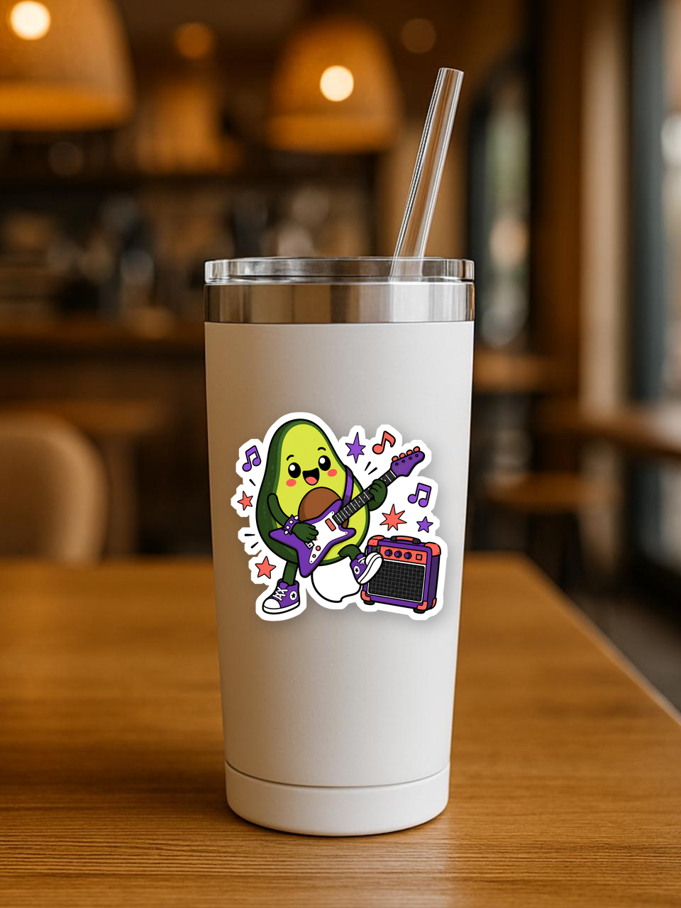 Amped-Up Avocado Rockstar Sticker — Tumbler / Medium