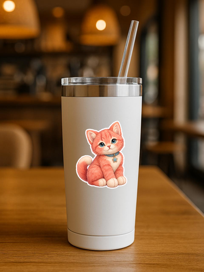 Coral Plush Kitten Sticker sticker displayed on a tumbler
