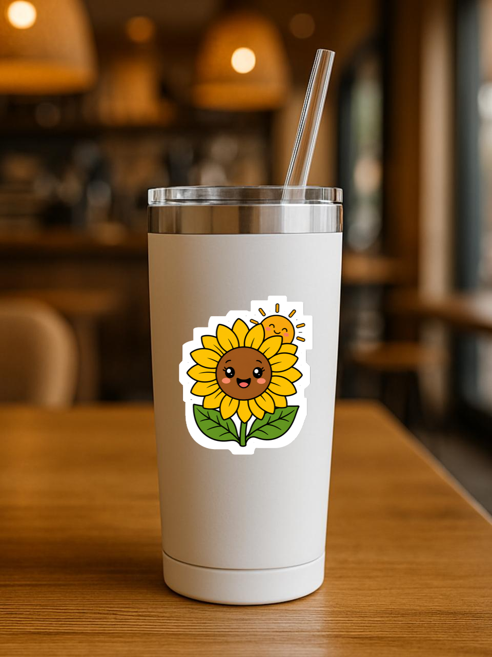Rise & Shine Sunflower vinyl sticker on a tumbler