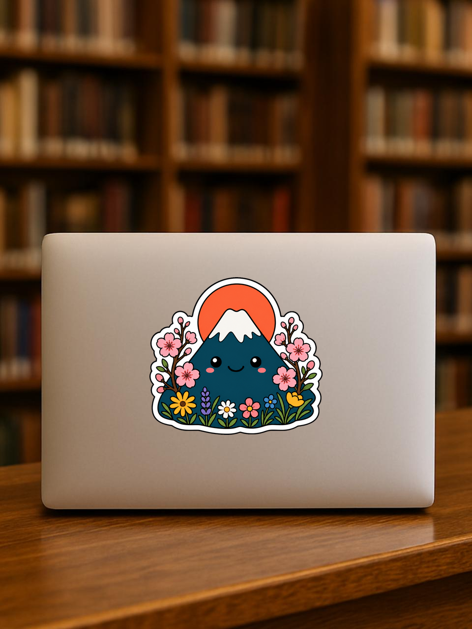 Sunset Blossom Peak vinyl sticker on a laptop