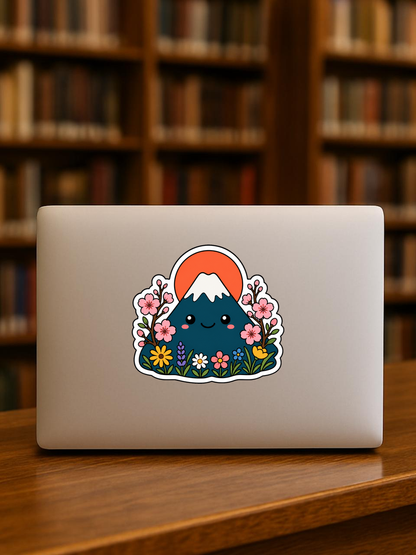 Sunset Blossom Peak vinyl sticker on a laptop