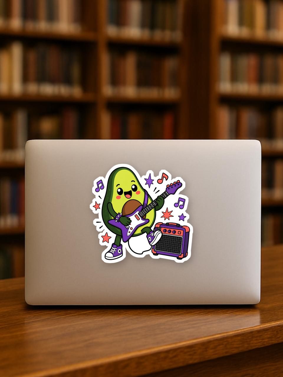 Amped-Up Avocado Rockstar Sticker — Primary Laptop / Large