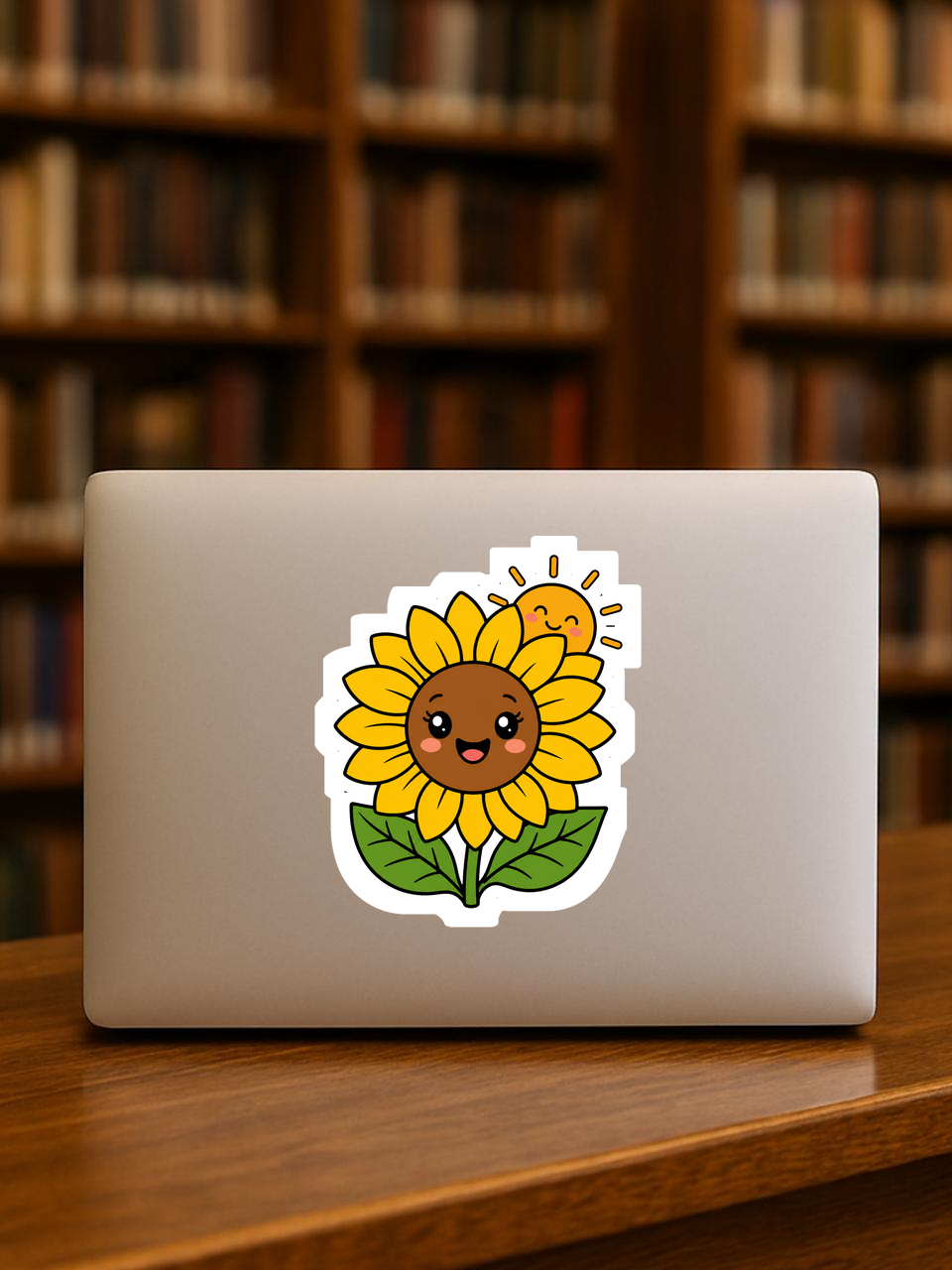 Rise & Shine Sunflower vinyl sticker on a laptop
