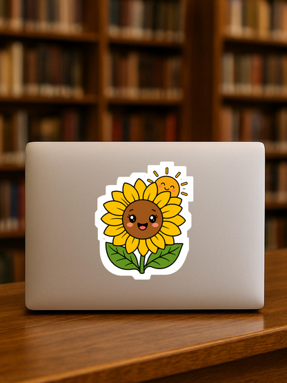 Rise & Shine Sunflower vinyl sticker on a laptop
