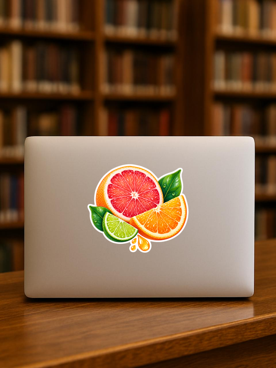 Cool Citrus Burst Vinyl Sticker sticker displayed on a laptop