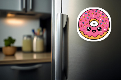 Rainbow Sprinkle Frosted Donut flat magnet on a refrigerator