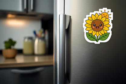 Rise & Shine Sunflower flat magnet on a refrigerator