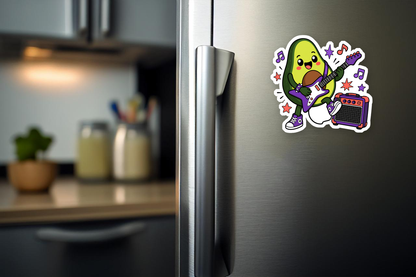 Amped-Up Avocado Rockstar Sticker — Refrigerator / Flat Magnet