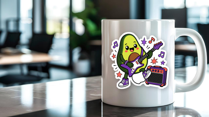 Amped-Up Avocado Rockstar Sticker — Mug