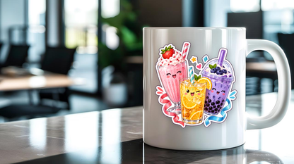 Colorful Sweet Drinks Party Sticker sticker displayed on a mug