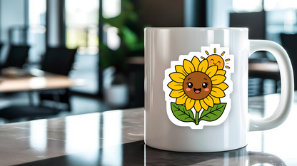 Rise & Shine Sunflower sticker on a mug