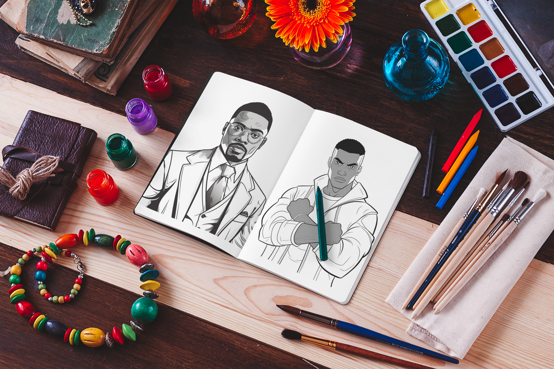 Afro-American Men Adults Coloring Book