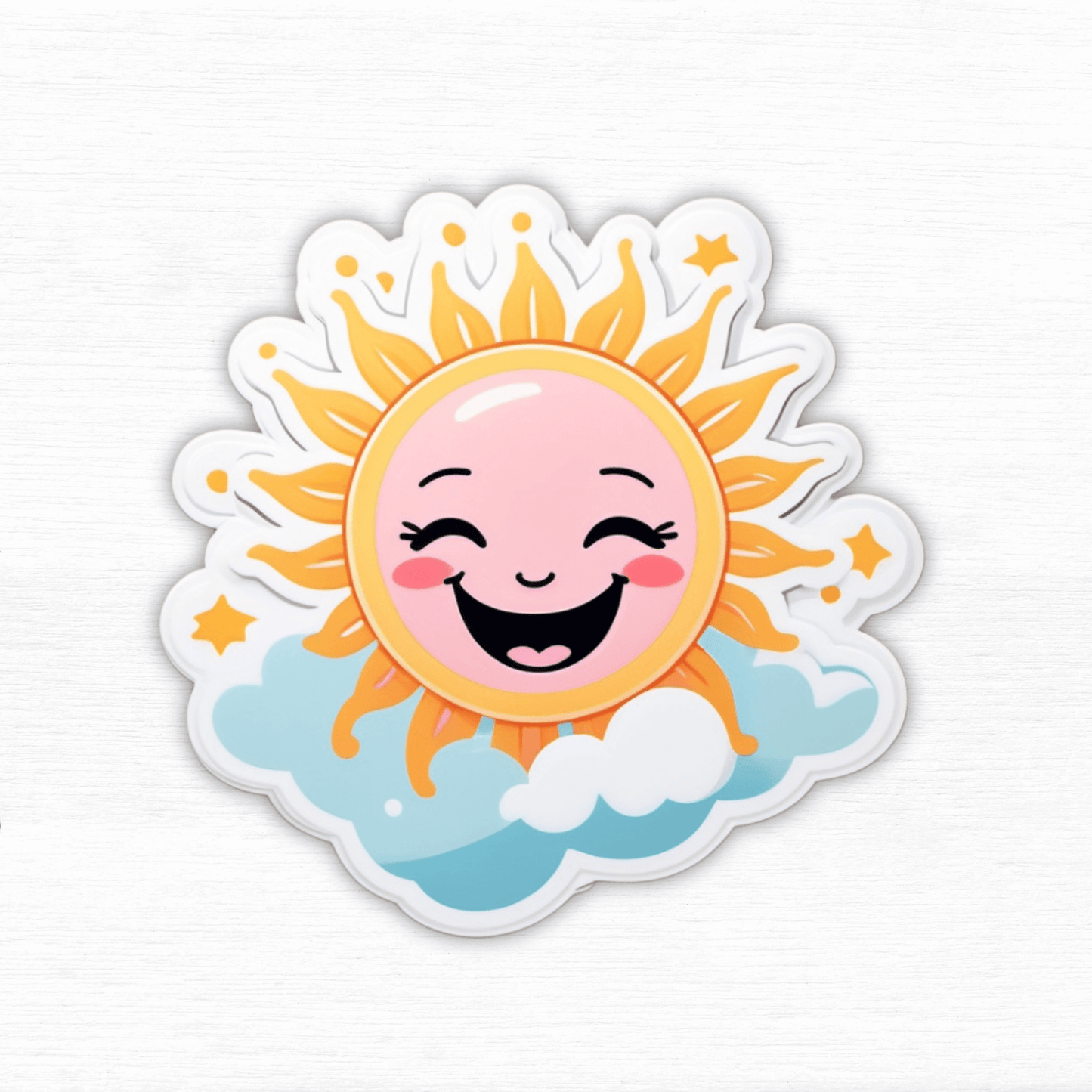 Colorful Serotonin Sunbeam – Positive Mood Aid Sticker featuring a cheerful sun with clouds.