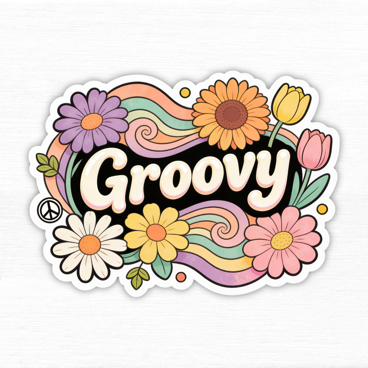 Groovy Floral Pastel Waves Sticker