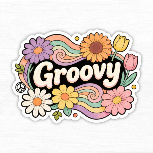 Groovy Floral Pastel Waves Sticker
