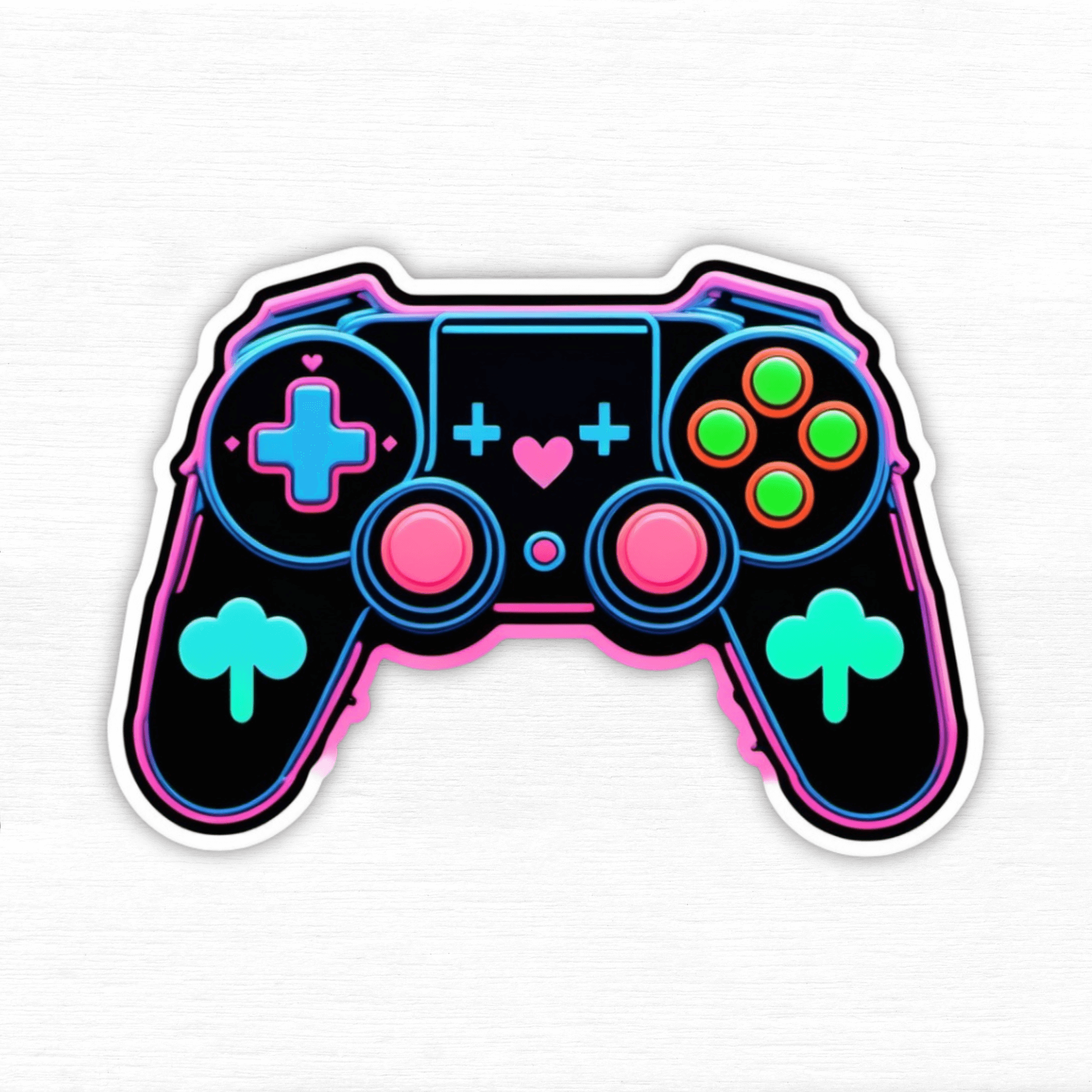 Level Up Neon Controller Vinyl Sticker featuring a colorful game controller design on a white background.