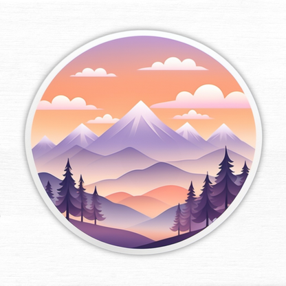 Pastel Sunset Mountain Getaway | Nature Aesthetic Vinyl Sticker