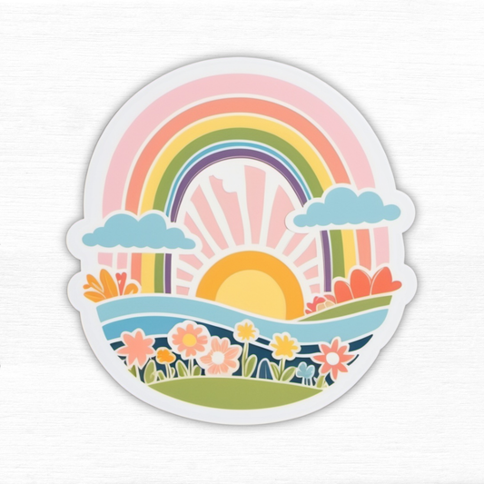 Sunniest Day Retro Rainbow Pastel Sticker