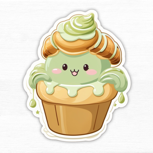 Matcha Croissant Cupcake Sticker – Cute Café Foodie Vibes