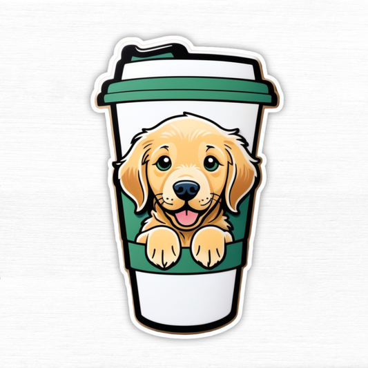 Cute Caffeinated Pup – Coffee Cup Dog Vinyl Sticker