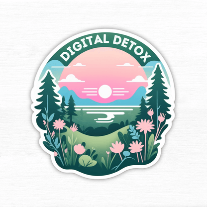 Digital Detox Mode: Minimalist Tech Break Vinyl Sticker with colorful nature design and sunlight.