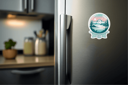 Calm Mind Club - Certified Rest Sticker on a silver fridge, adding a colorful design to the kitchen decor.