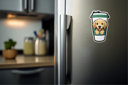 Cute Caffeinated Pup – Coffee Cup Dog Vinyl Sticker