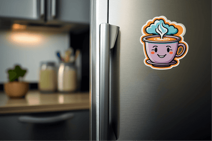 Coffee Vibes Only – Retro Coffee Cup Sticker on a refrigerator door in a modern kitchen.