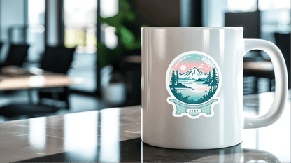 Calm Mind Club - Certified Rest Sticker on a white mug in a modern workspace.