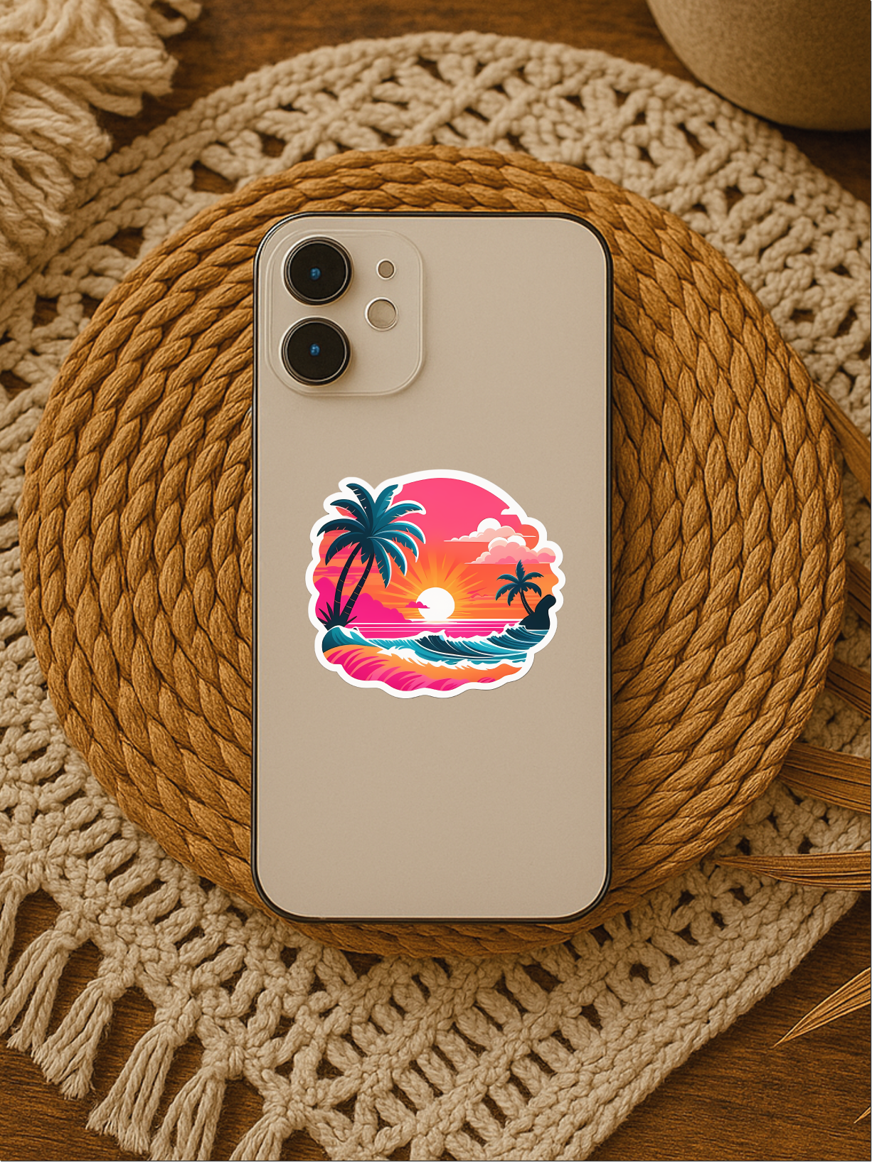 Vibrant Beach Sunset Aesthetic Vinyl Sticker
