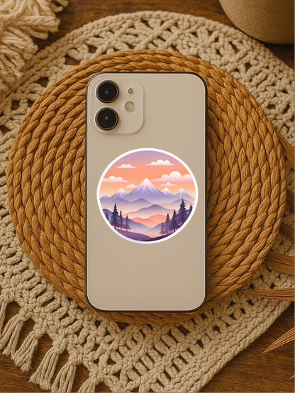 Pastel Sunset Mountain Getaway | Nature Aesthetic Vinyl Sticker
