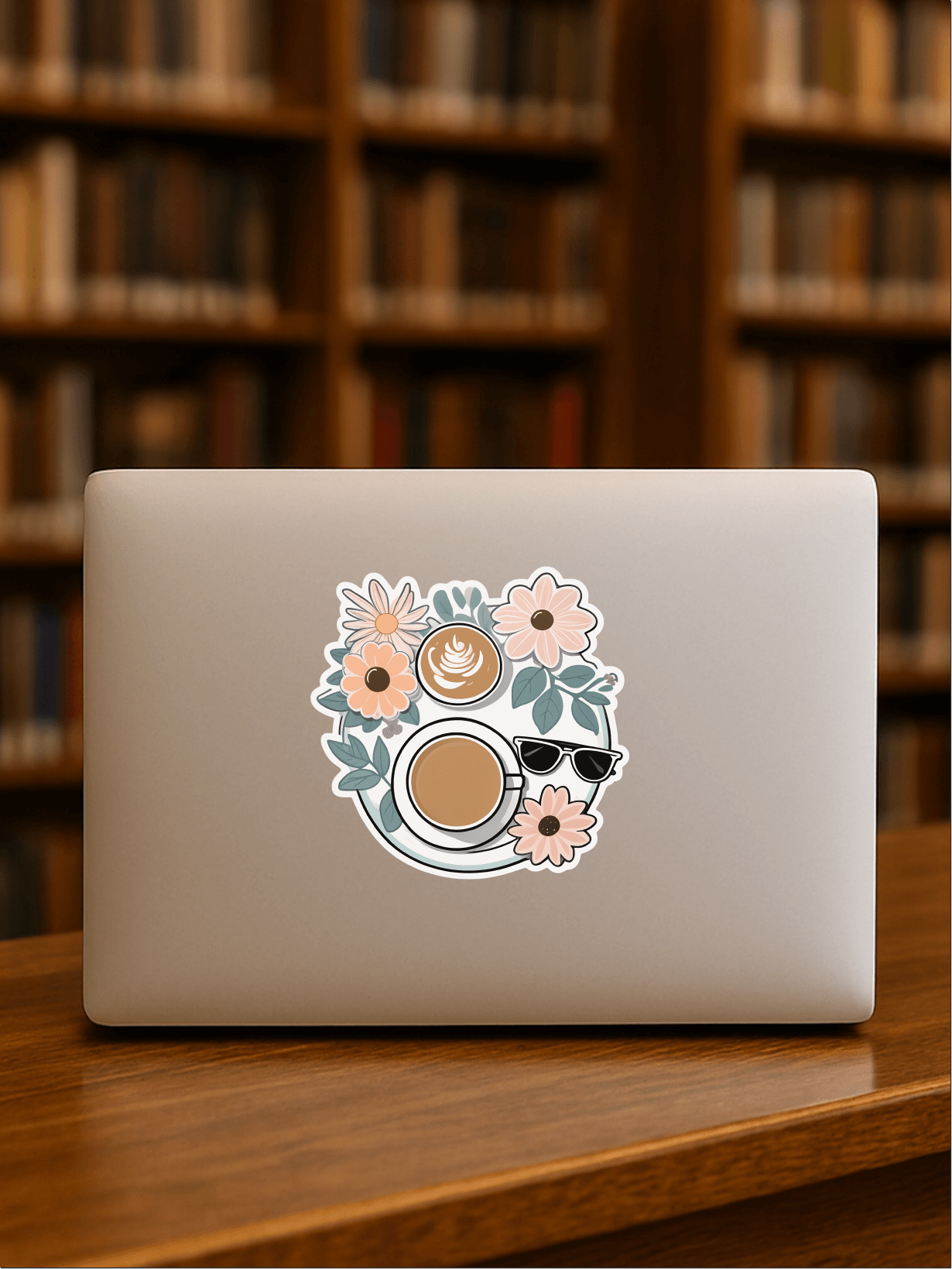Aesthetic Brunch Babe Sticker on a laptop decorated with colorful flowers and a coffee cup design.